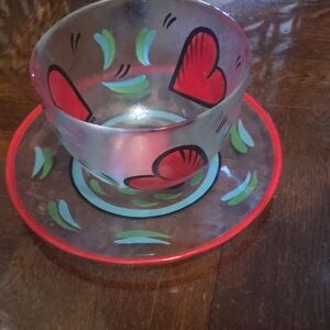 KOSTA BODA SET.Heart Design Glass Bowl and Plate Set